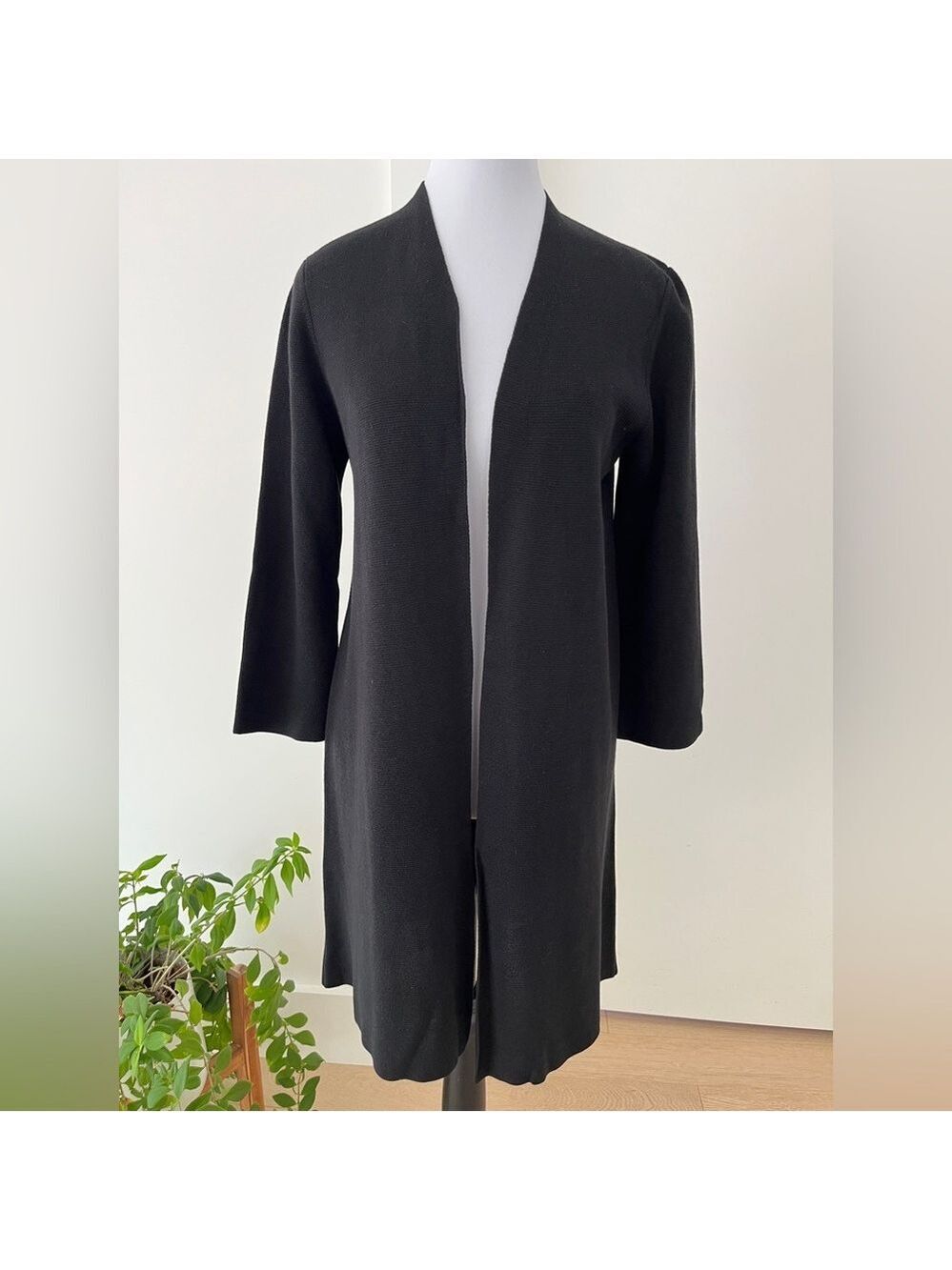 EILEEN FISHER Knit Open Front 3/4 Bell Sleeve Cardigan Minimalist Lagenlook Chic